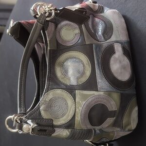 Coach Gray Inlaid C Leather shoulder bag